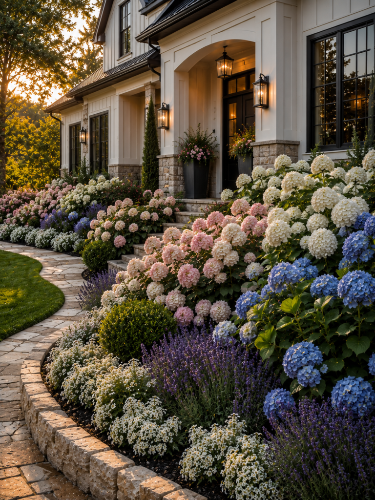 Hydrangea flower bed ideas in front of house