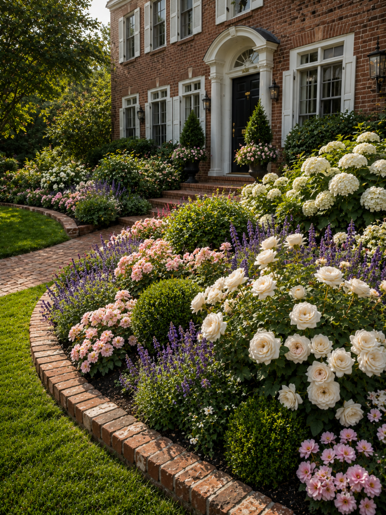 Brick flower bed ideas in front of house