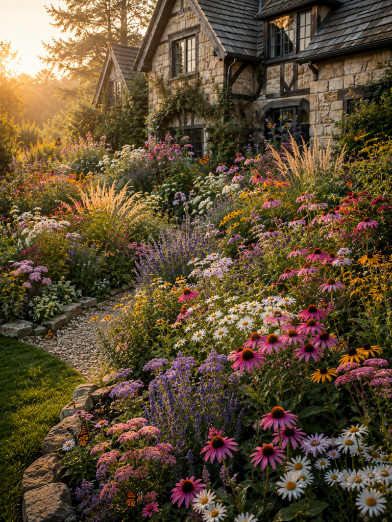 Wildflower flower bed ideas in front of house