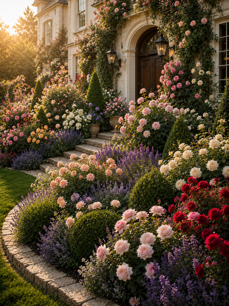 Rose flower bed ideas in front of house