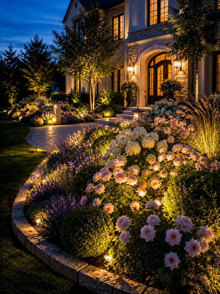 Lighted flower bed ideas in front of house