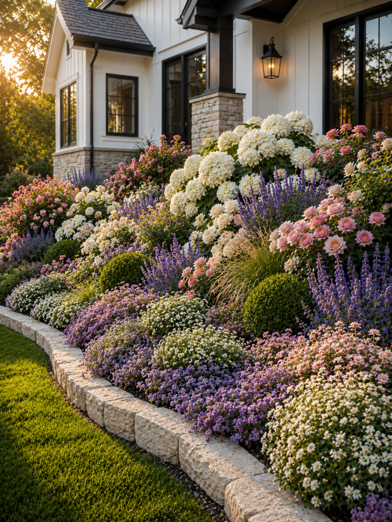 Groundcover flower bed ideas in front of house