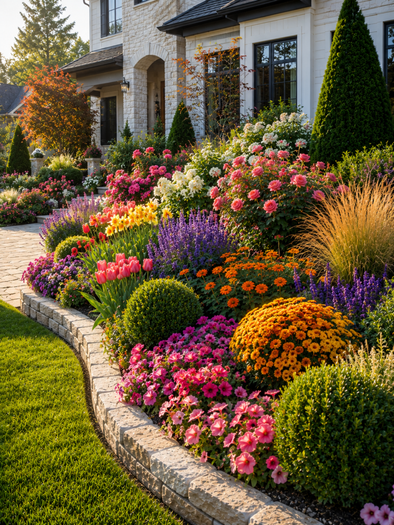 Seasonal flower bed ideas in front of house