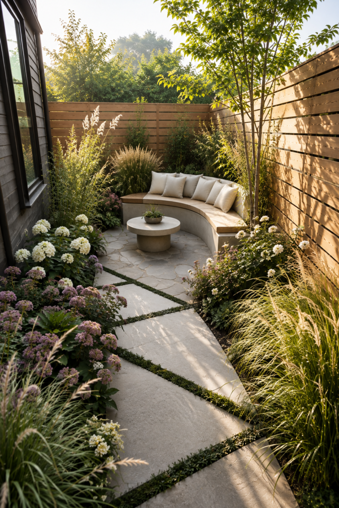 Clever narrow backyard ideas 5 Clever narrow backyard ideas with diagonal seating