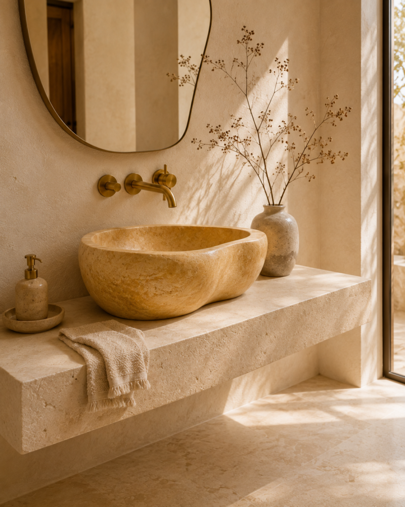 17 yellow bathroom ideas stone sink