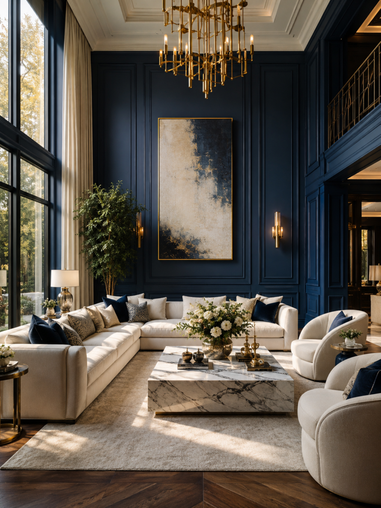 16 blue living room ideas navy wall