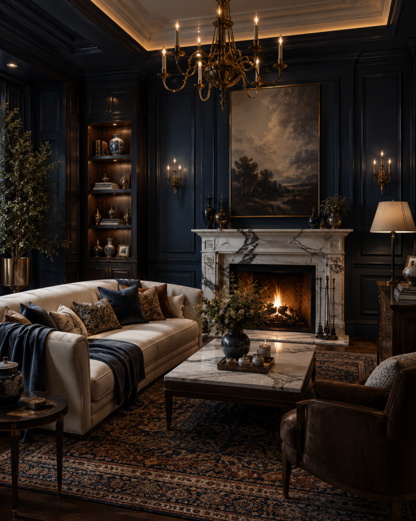 16 blue living room ideas dark walls