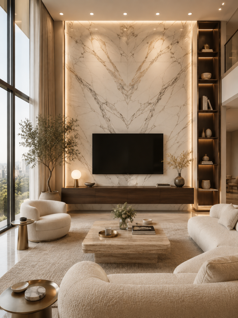 15 TV wall ideas living room marble