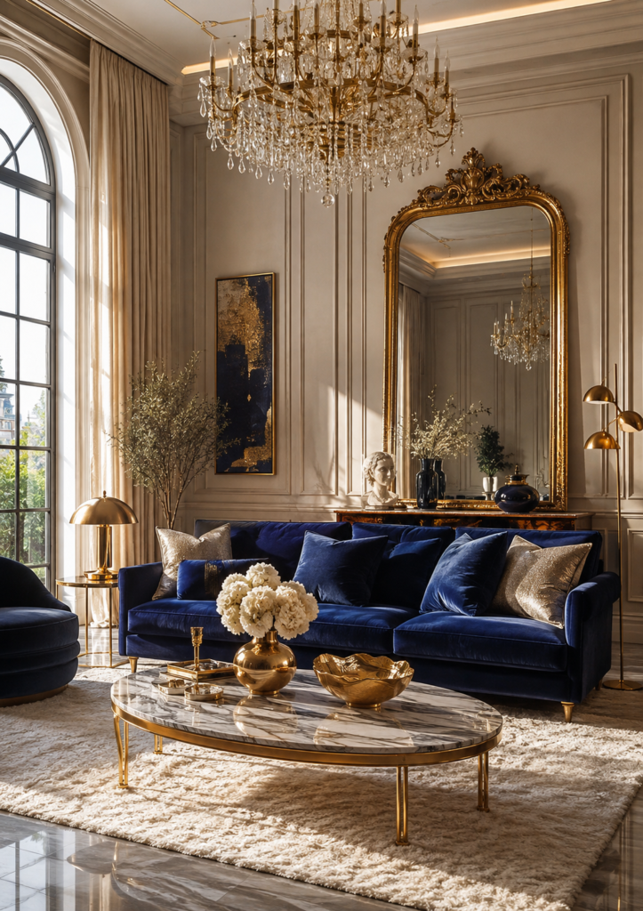 16 blue living room ideas gold accents