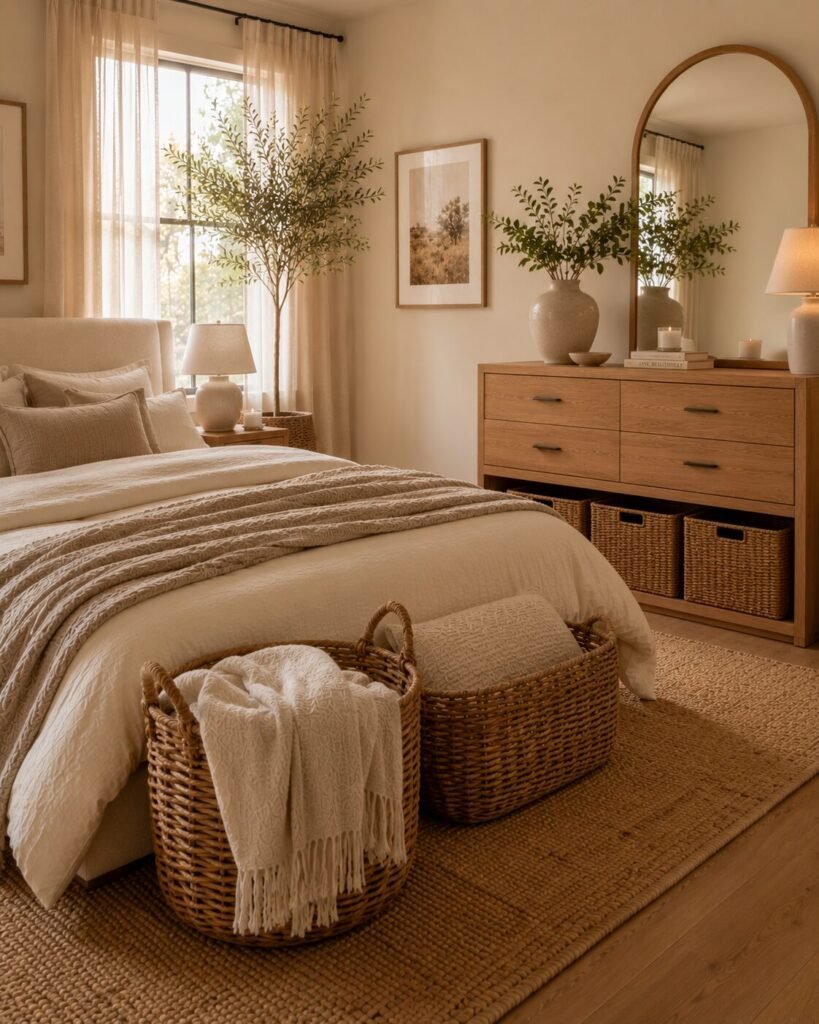Cozy neutral bedroom ideas 11 Cozy neutral bedroom ideas with baskets