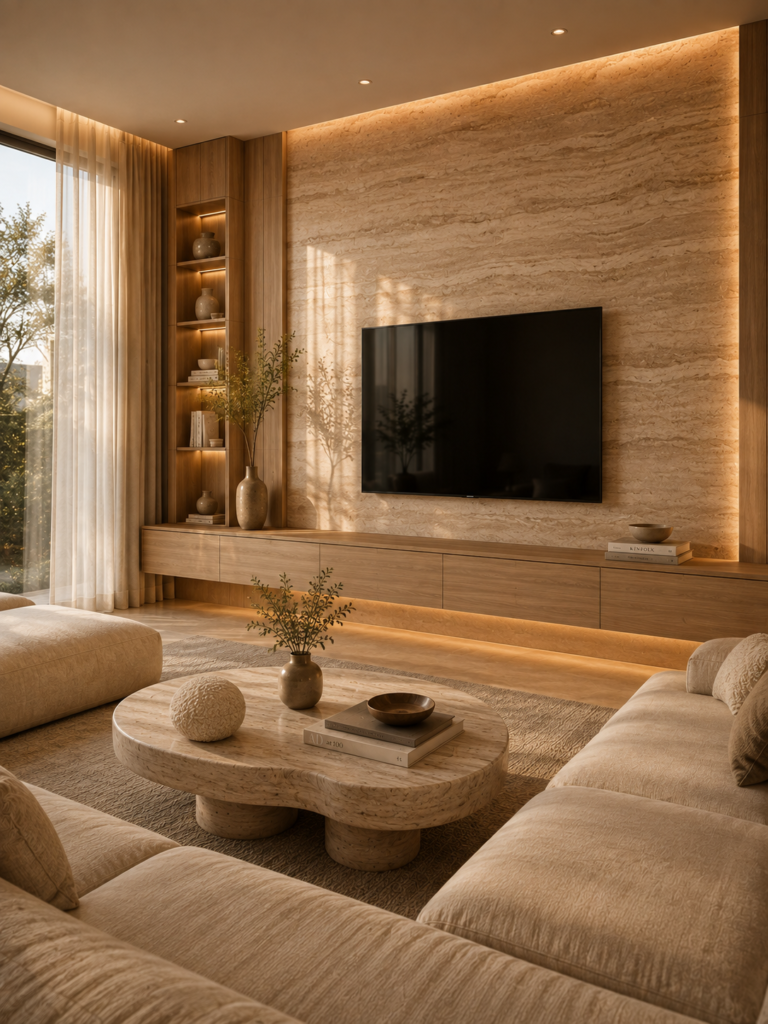 15 TV wall ideas living room travertine
