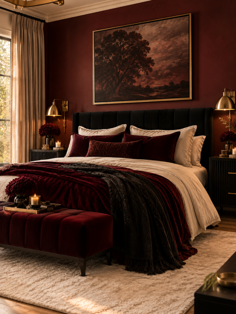 Red and black bedroom ideas feature wall