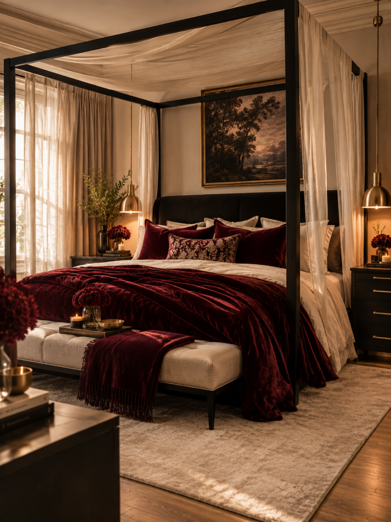 Red and black bedroom ideas four poster
