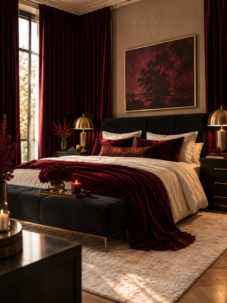 Red and black bedroom ideas curtains
