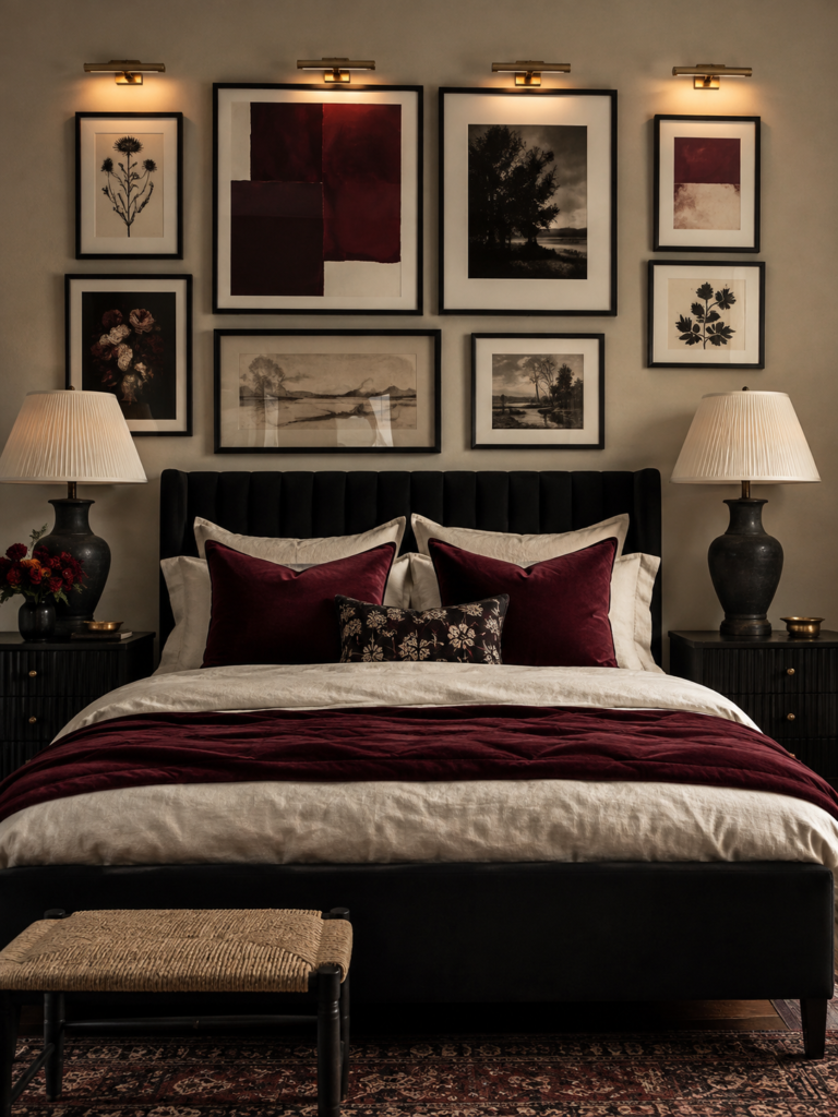 Red and black bedroom ideas gallery wall
