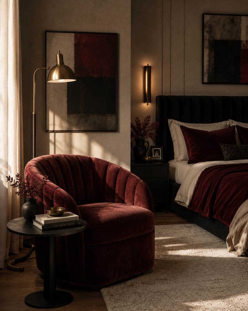 Red and black bedroom ideas statement chair