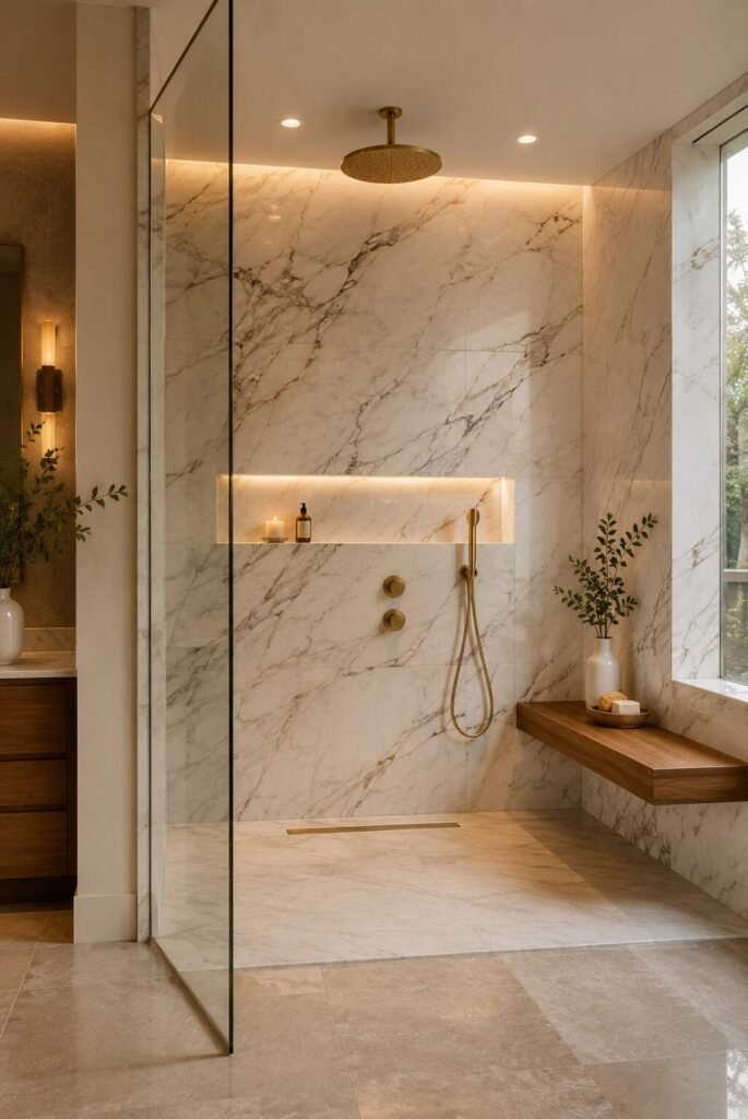 Luxury walk in shower with wall no door