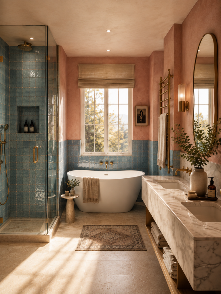 Pink and Blue Bathroom Ideas 2 Pink and blue bathroom ideas with blush walls