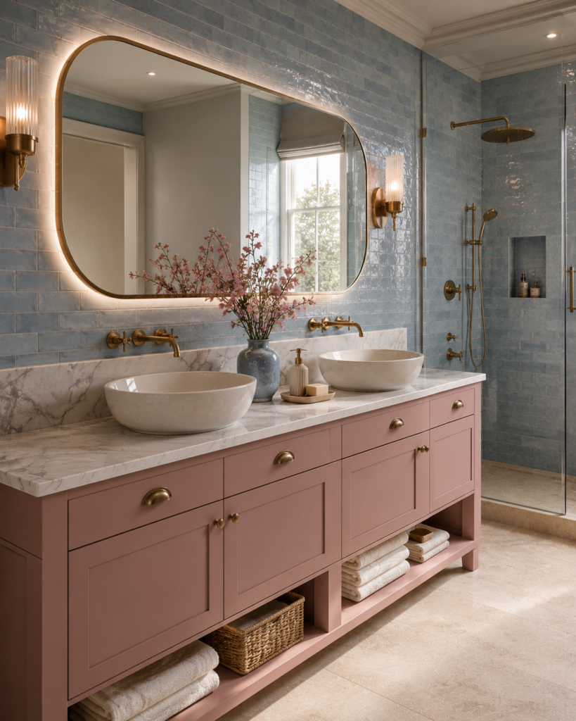 Pink and Blue Bathroom Ideas 6 Pink and blue bathroom ideas with pink vanity