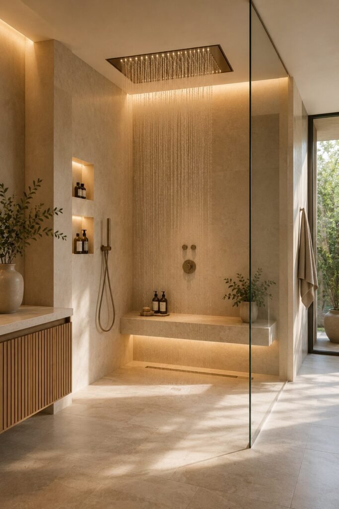 Spa walk in shower with wall no door
