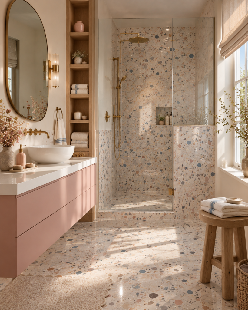 Pink and Blue Bathroom Ideas 9 Pink and blue bathroom ideas with terrazzo