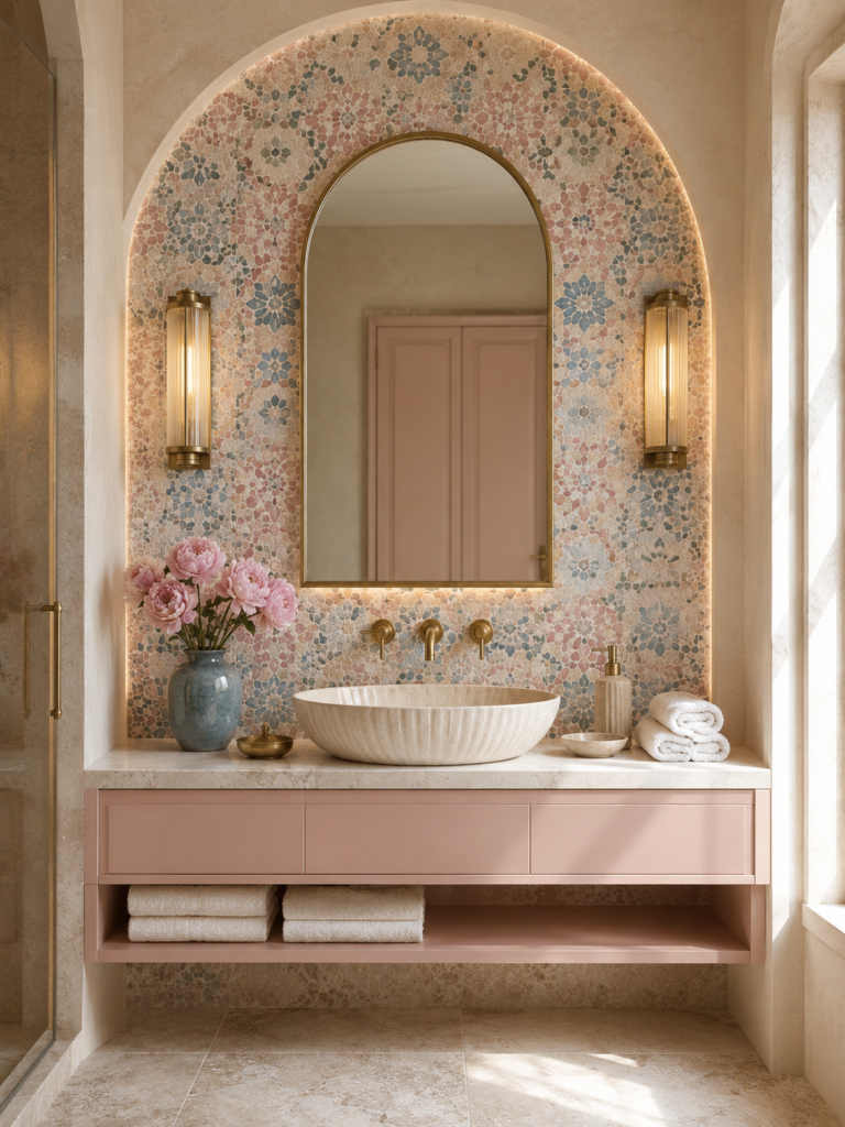 Pink and Blue Bathroom Ideas 13 Pink and blue bathroom ideas mosaic backsplash
