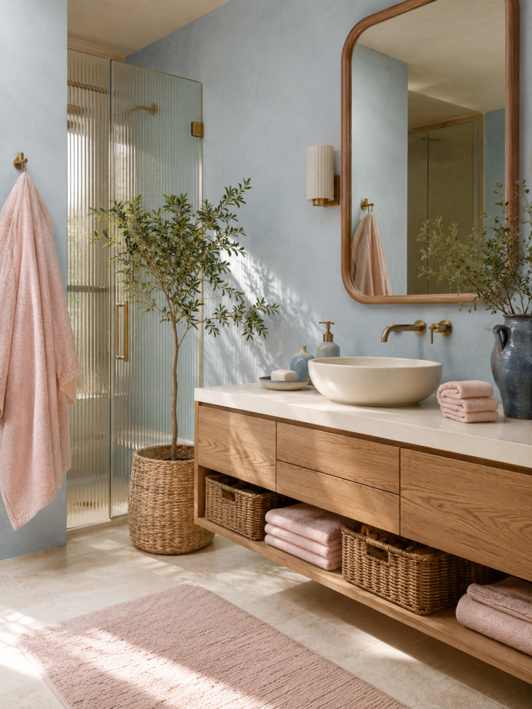Pink and Blue Bathroom Ideas 14 Pink and blue bathroom ideas with oak