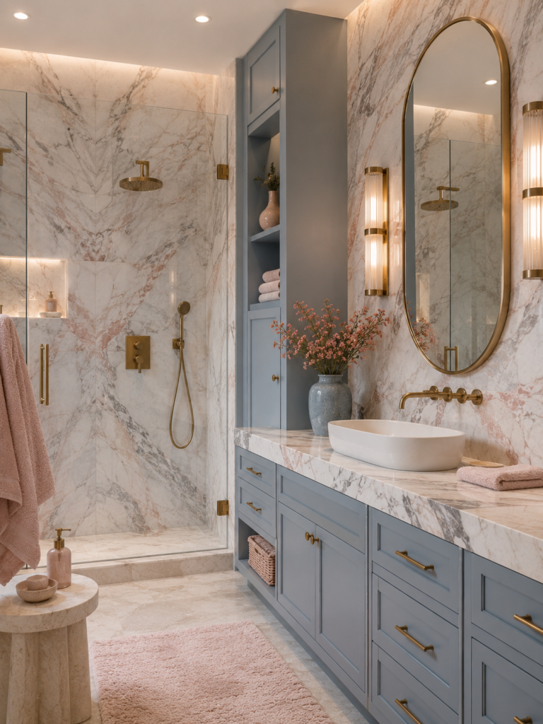 Pink and Blue Bathroom Ideas 17 Pink and blue bathroom ideas with marble