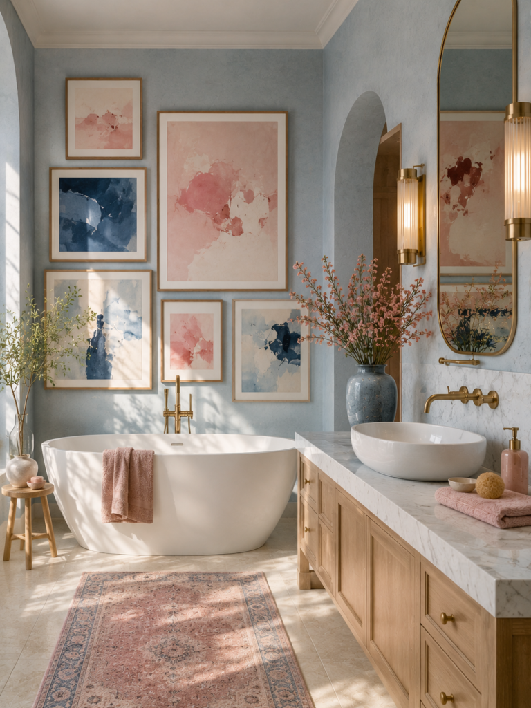 Pink and Blue Bathroom Ideas 18 Pink and blue bathroom ideas with artwork