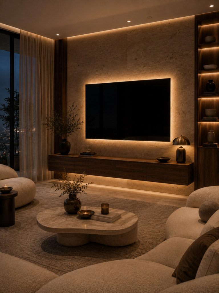 15 TV wall ideas living room lighting