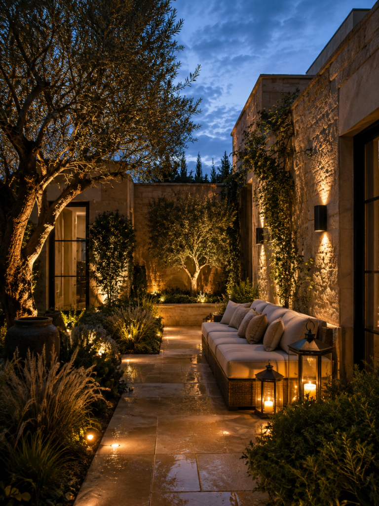 20 courtyard garden ideas 16 Evening 20 courtyard garden ideas lighting