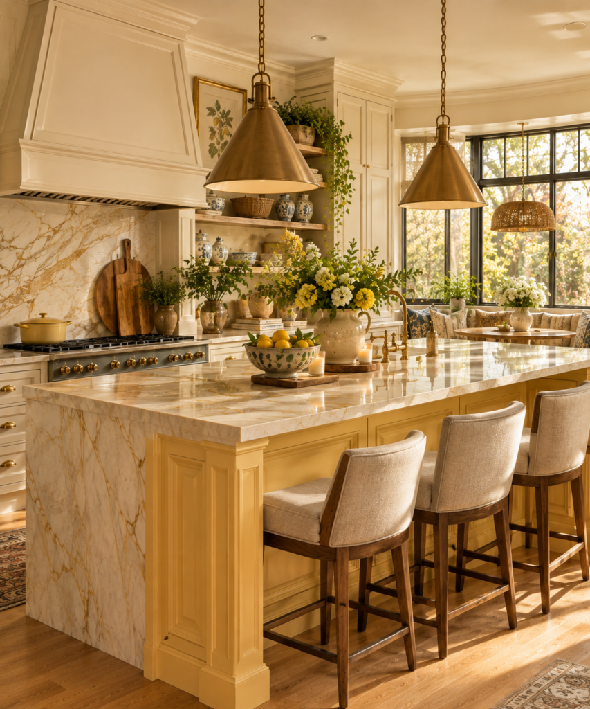 Colorful kitchen design ideas 4 Yellow island colorful kitchen design ideas