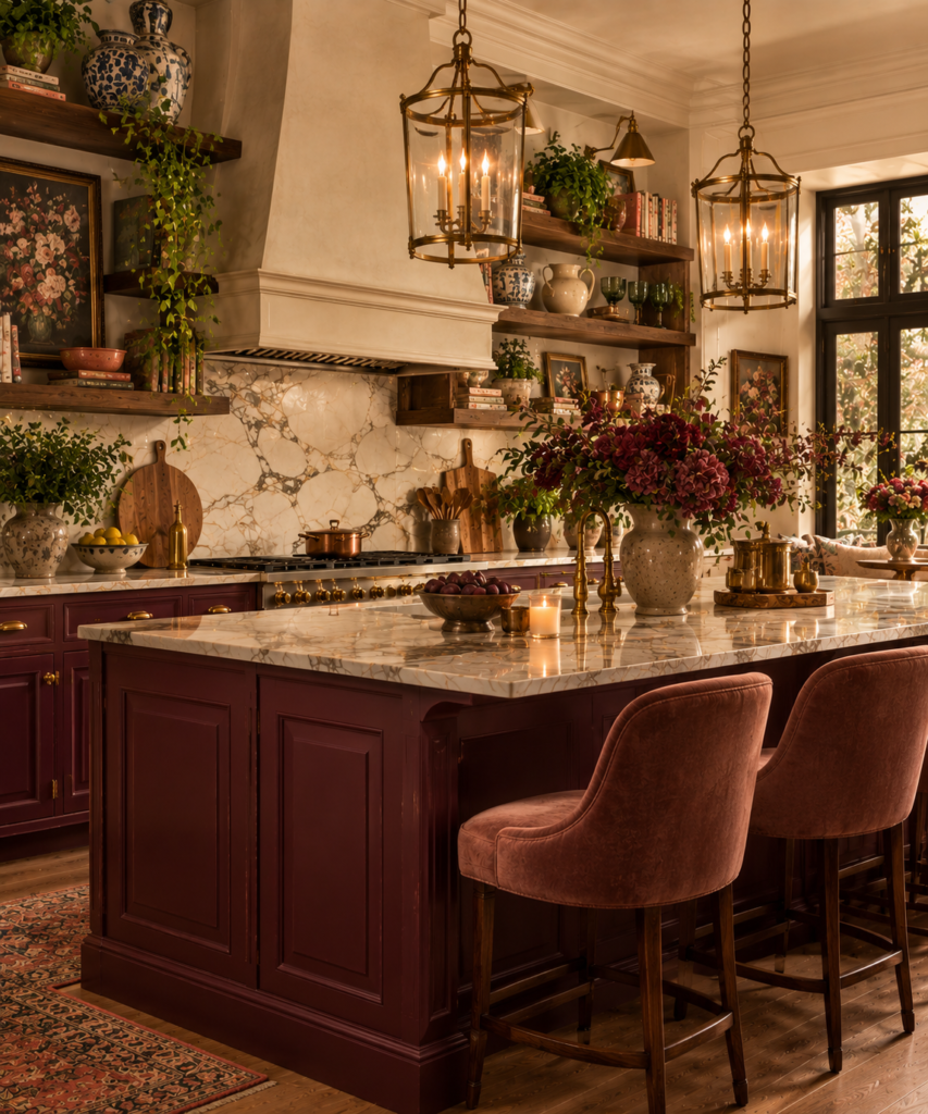 Colorful kitchen design ideas 13 Burgundy colorful kitchen design ideas