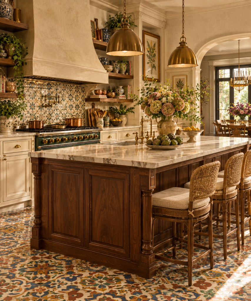 Colorful kitchen design ideas 15 Patterned flooring colorful kitchen design ideas