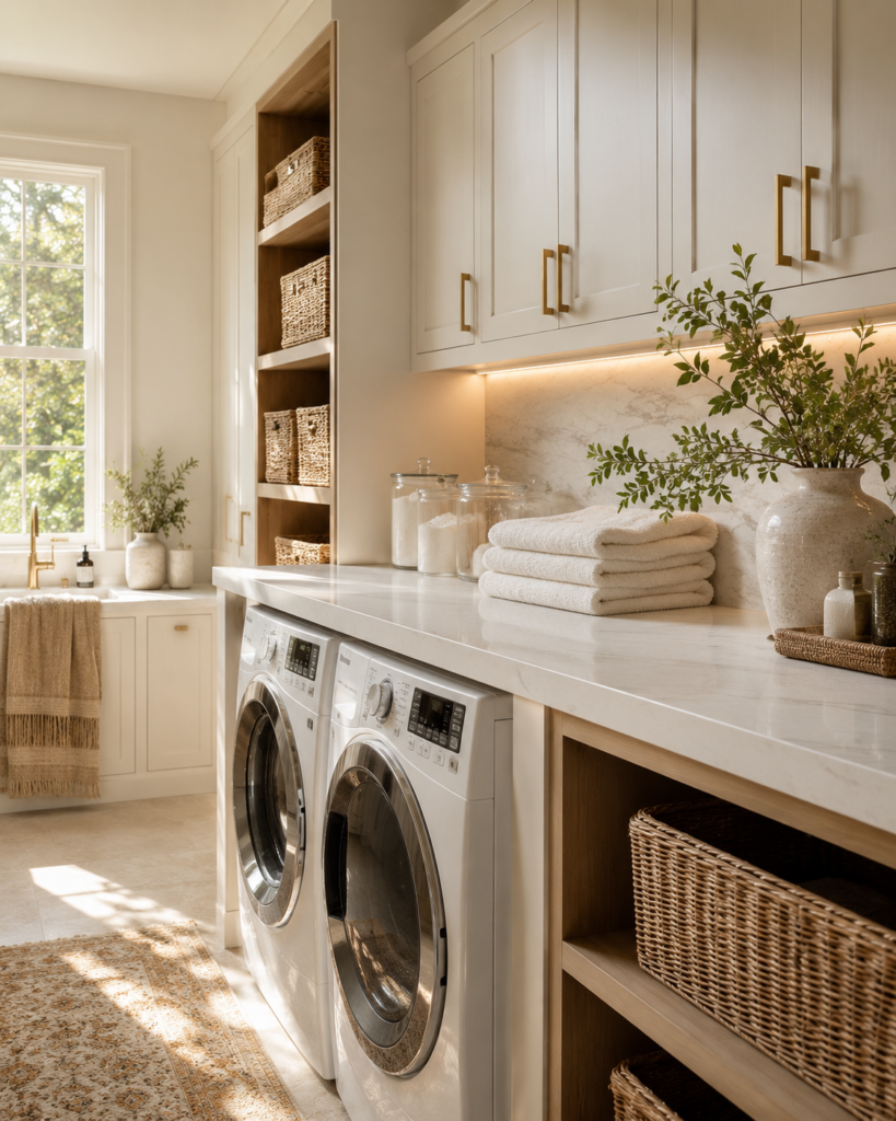 Laundry room folding station ideas quartz counter