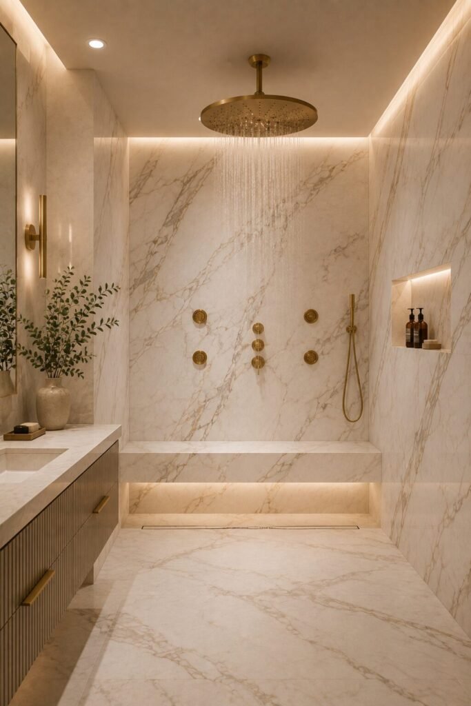 Rainfall walk in shower with wall no door