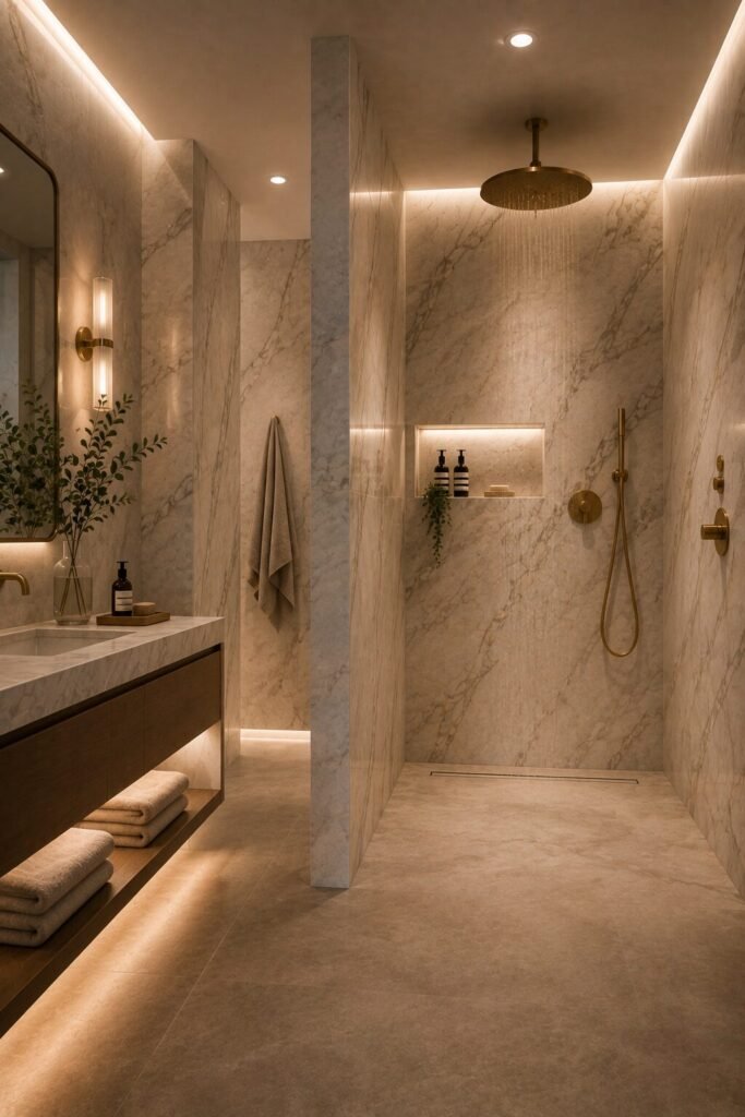 Hotel walk in shower with wall no door