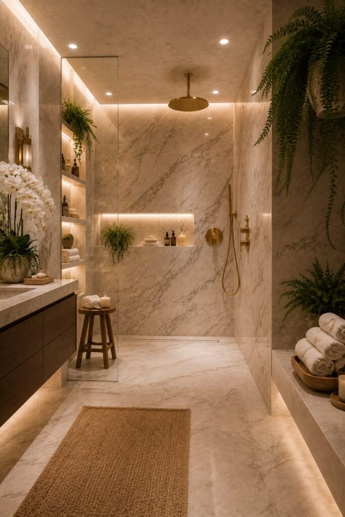 Luxury walk in shower with wall no door