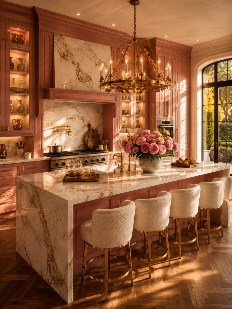 15 pink kitchen decor ideas island