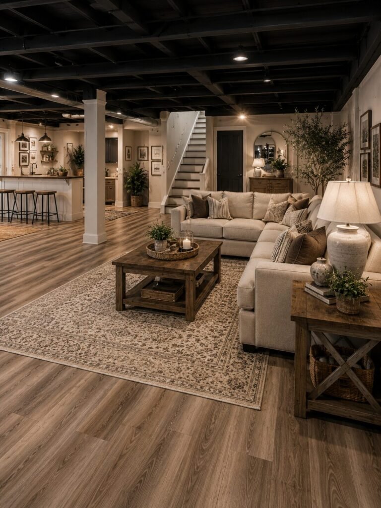 unfinished basement ideas on a budget flooring