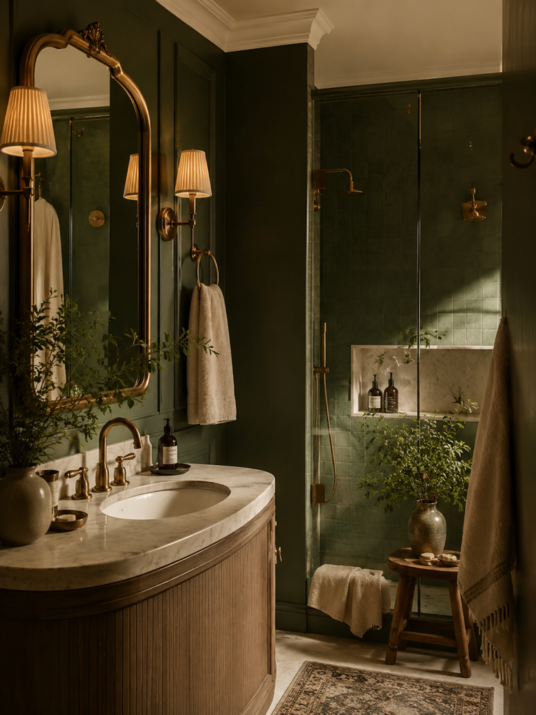 Romantic bathroom decor ideas 13 Romantic bathroom decor ideas green brass