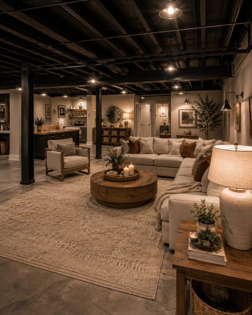 unfinished basement ideas on a budget rug