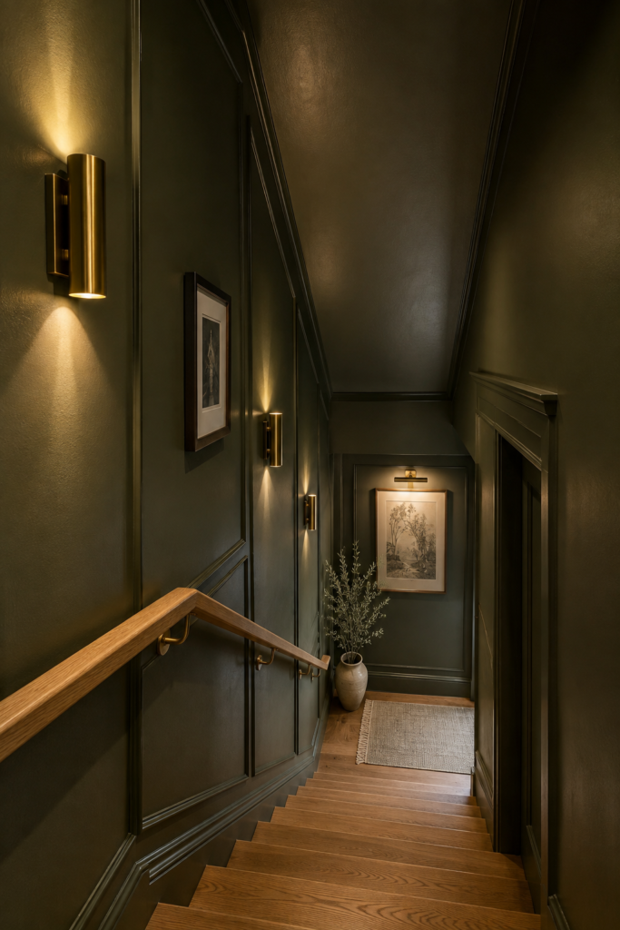 Enclosed stairwell decor color drenched walls