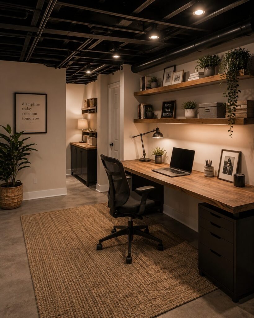unfinished basement ideas on a budget office