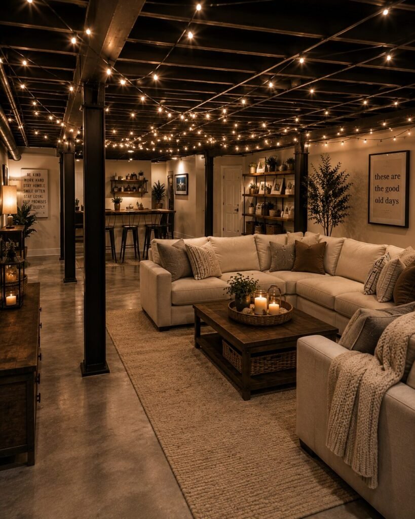 unfinished basement ideas on a budget lighting