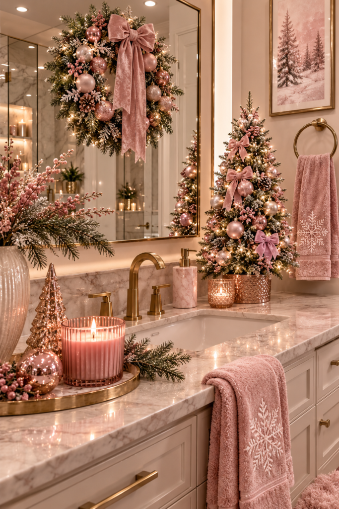 27 pink Christmas decor ideas bathroom