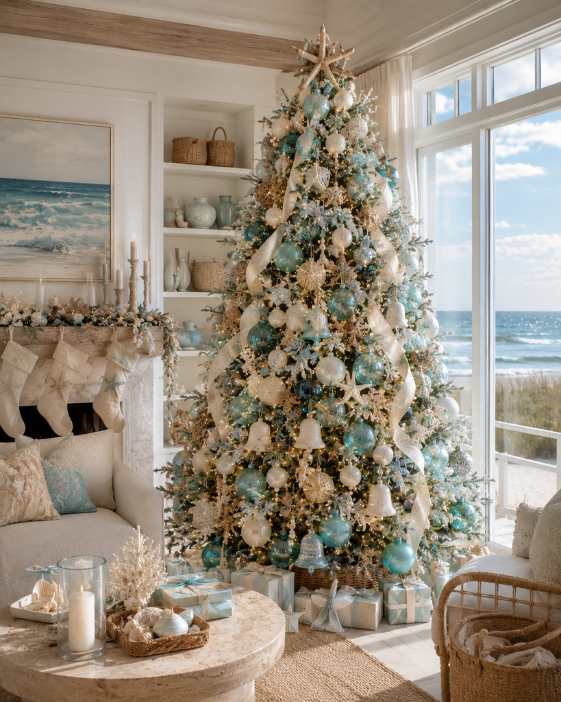 Coastal 17 blue Christmas tree ideas