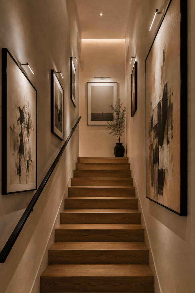 Enclosed stairwell decor mini art gallery