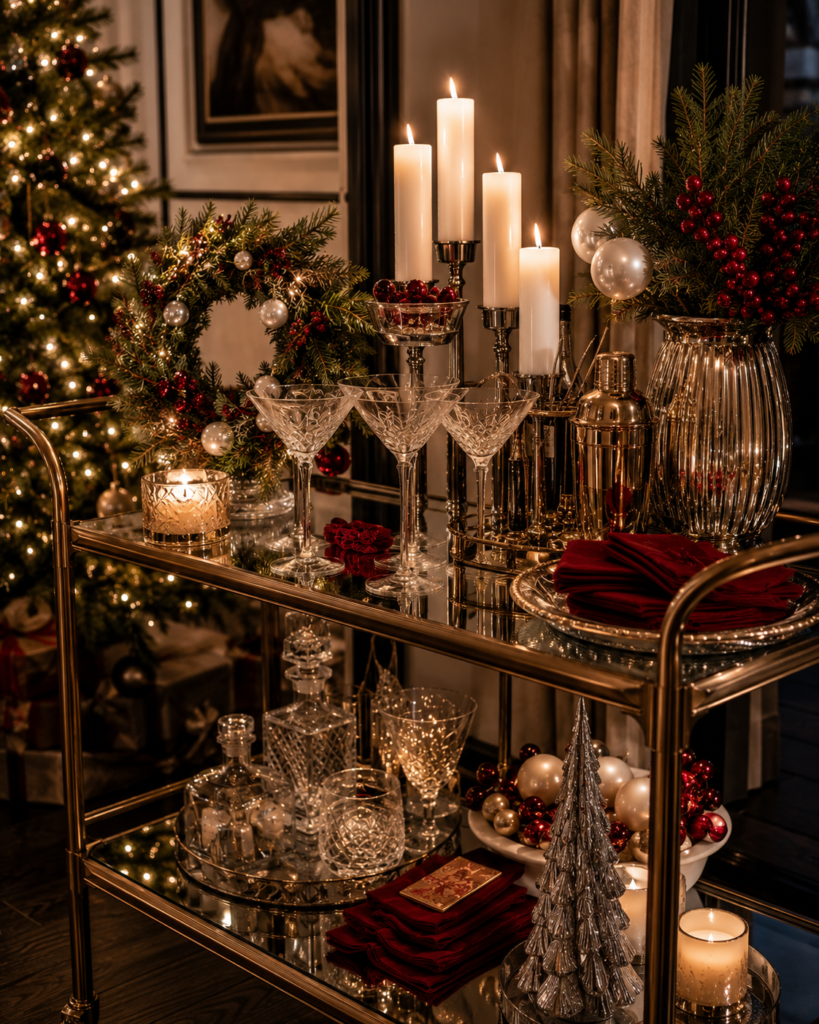 Red and white Christmas decor ideas cart