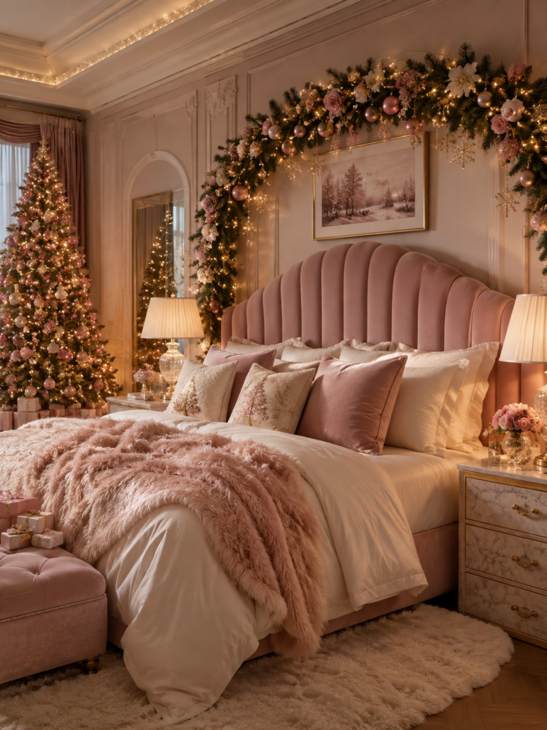 Pink Christmas bedroom ideas with luxury bed